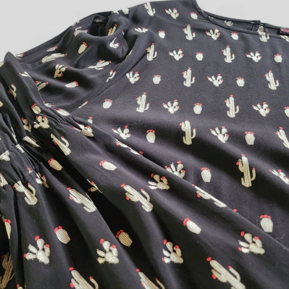 Rock & Roll Cowboy Cactus Print Cold shoulder, Bell Sleeve Top - Picture 6 of 10